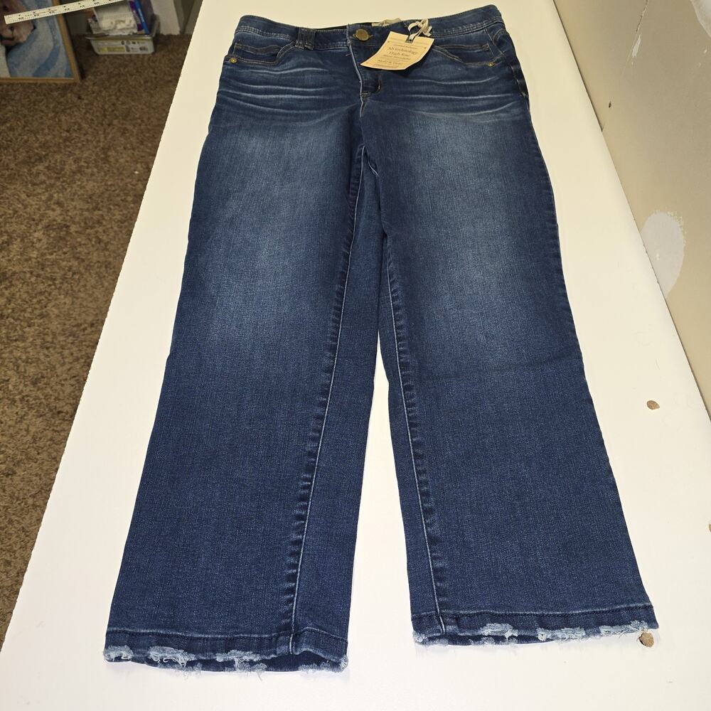 Democracy Ab Technology High Rise Slim Straight Fray Hem Jeans Womens 14 NWT